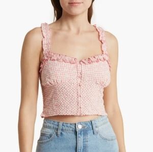 NEW, Ivory Gingham Ruffle Crop Top